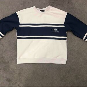 White Fox Boutique White and Navy Women's Sweater